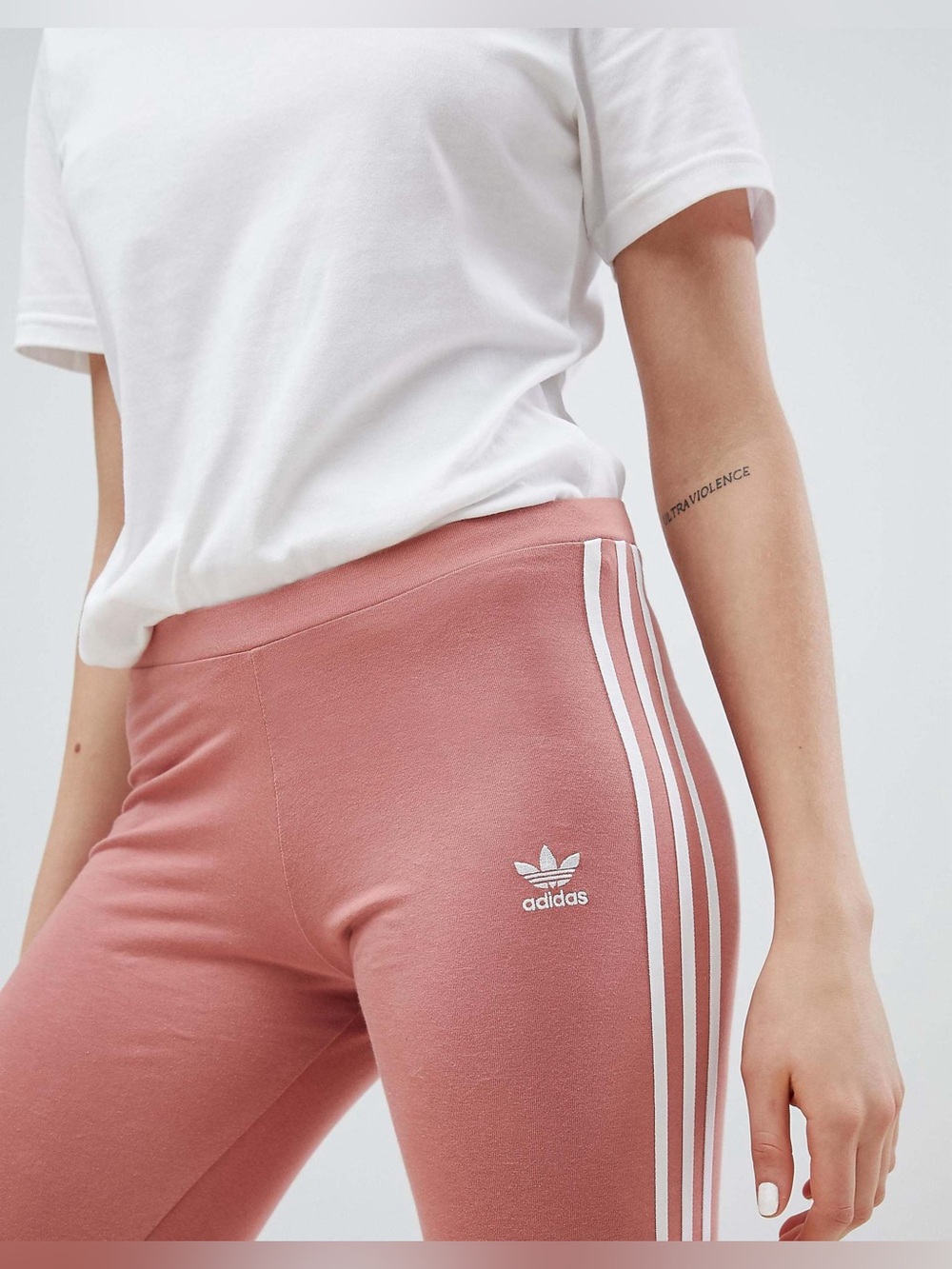 adidas Women’s Dusty Pink Three-Stripe Leggings - Picture 3 of 6